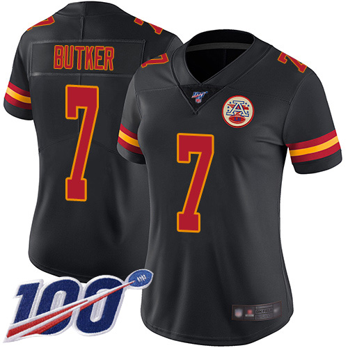 Women Kansas City Chiefs 7 Butker Harrison Limited Black Rush Vapor Untouchable 100th Season Football Nike NFL Jersey